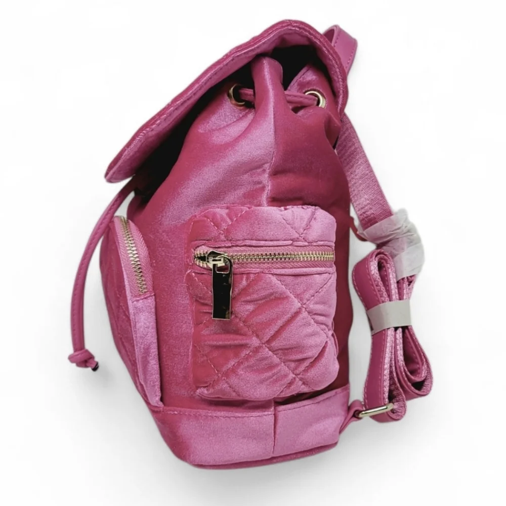 Fuschia Pink Quilted Bucket Backpack Purse